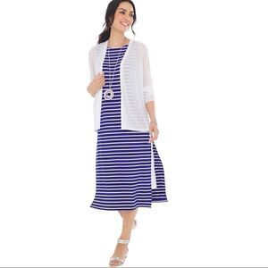New! Chico’s Blue and White Striped Sleeveless Knit Dress Sz 2/M